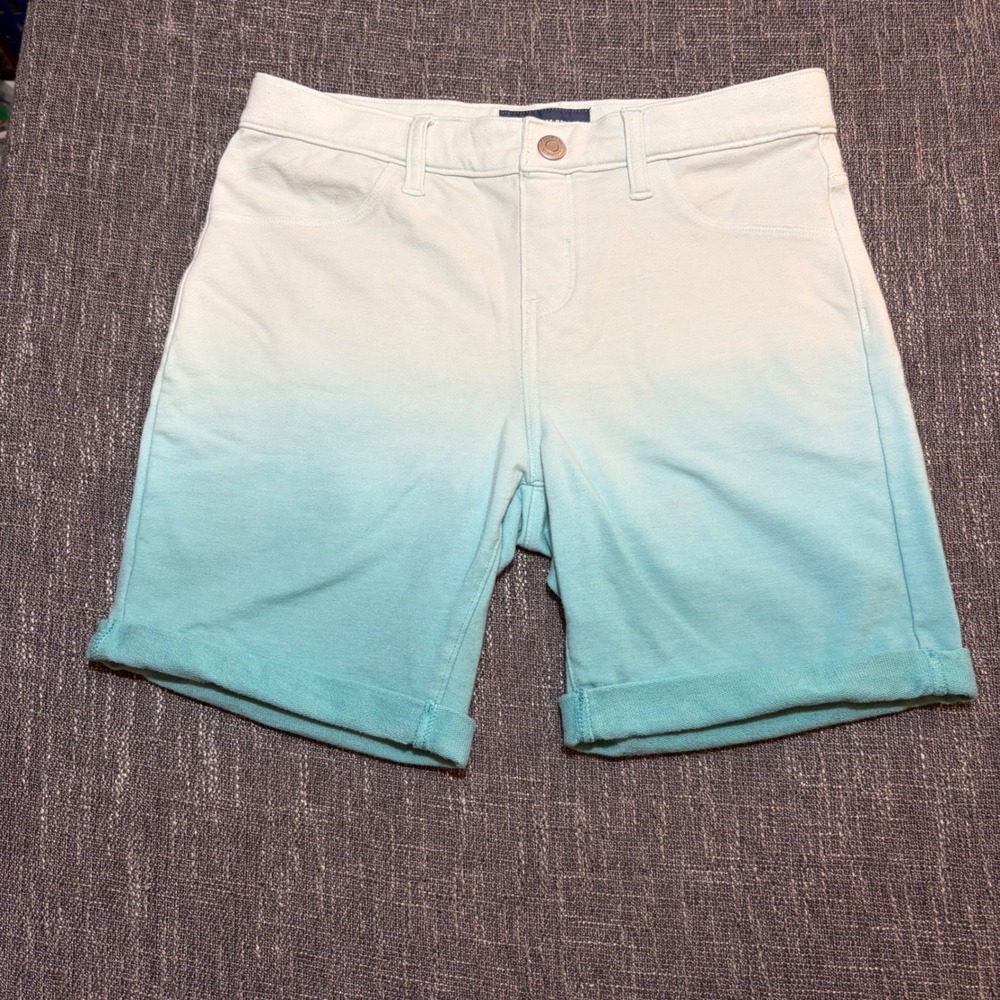 Old Navy Blue Teal Ombre Cuffed Shorts Adjustable, Elastic Waist (Kids XL 14)